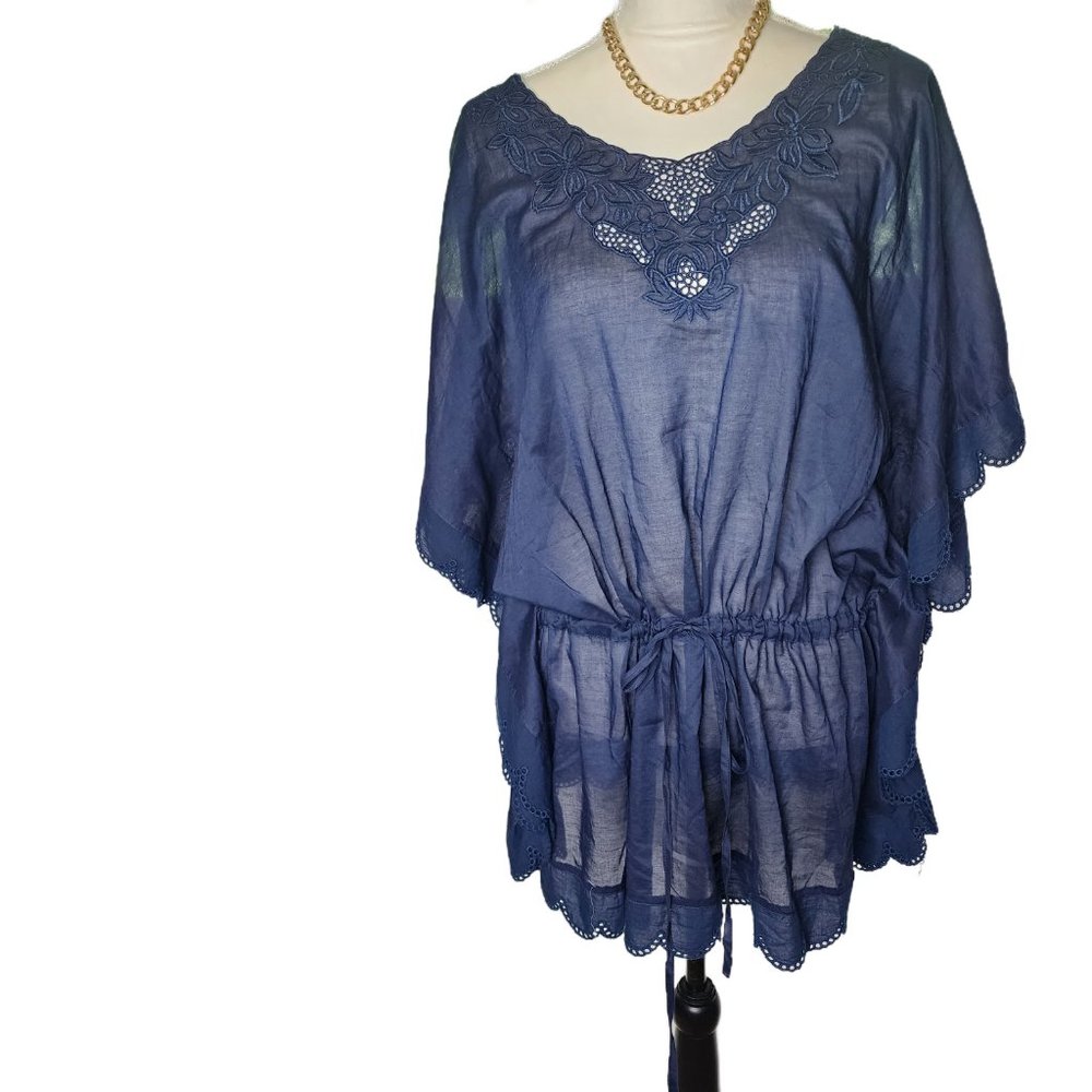 Jones NY, Navy Blue, Cinch Front/Peplum Blouse. Size XL